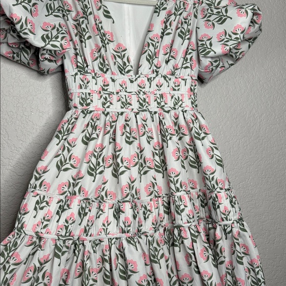 Fancy D White Tiered Floral Puff Sleeve Garden Party Midi Maxi Dress Size Small - Picture 4 of 8